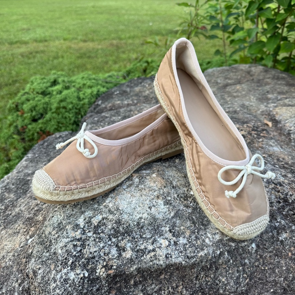 Softly Elegant Tan Espadrille Flats with Bow Detail